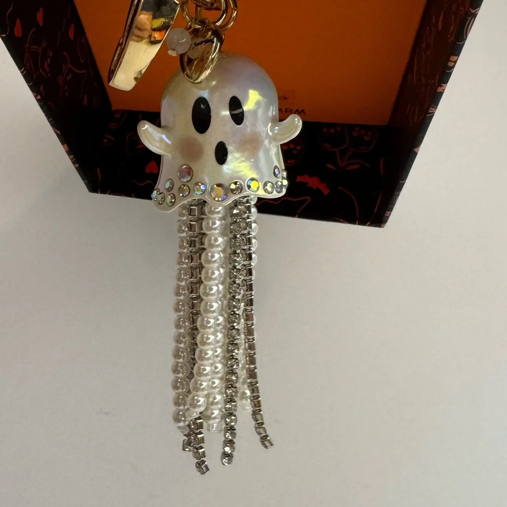 Betsey Johnson Pearl Ghost Keychain with Gold and Silver Accents